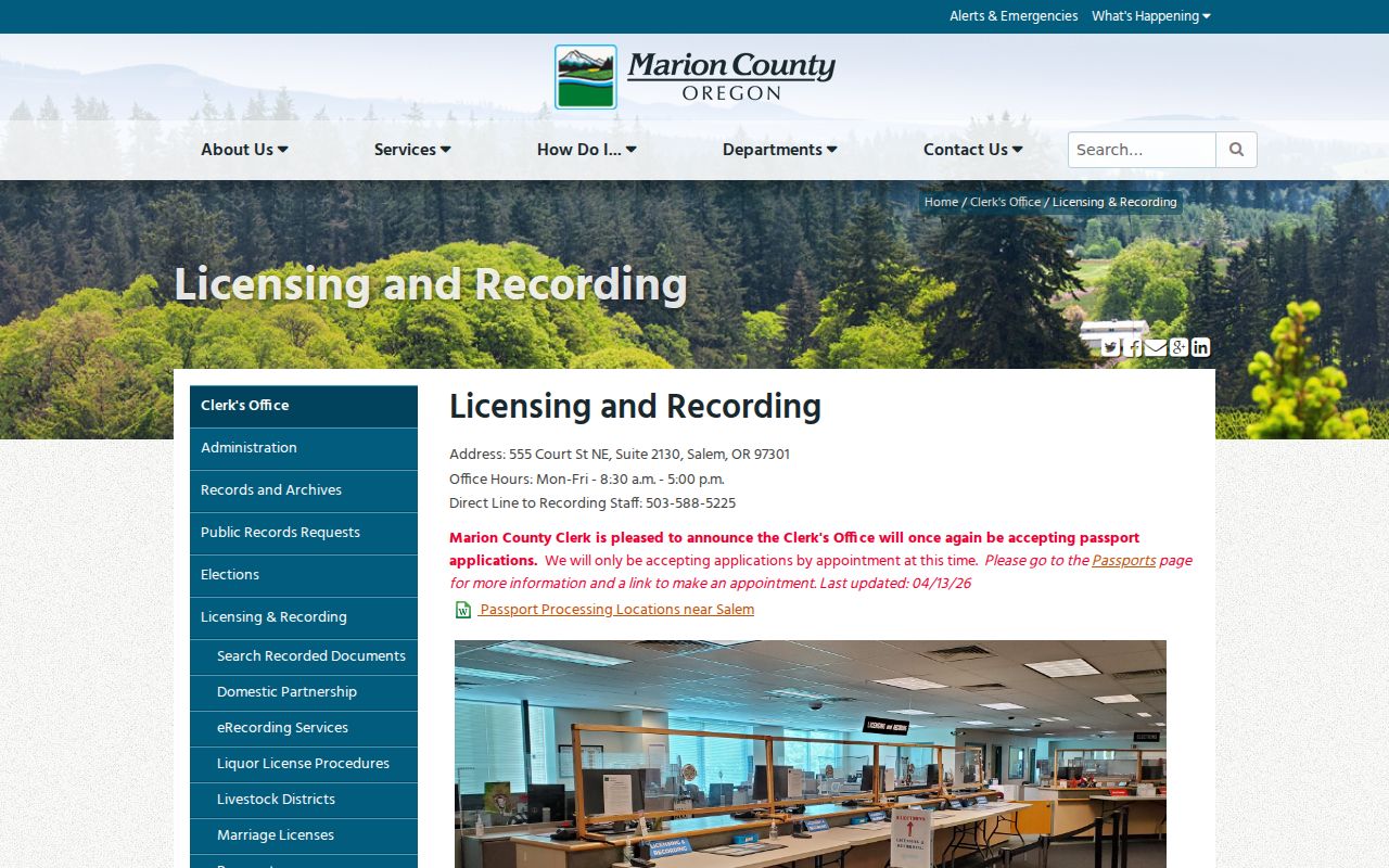 Marion County Clerk recording research counter and public-terminal route