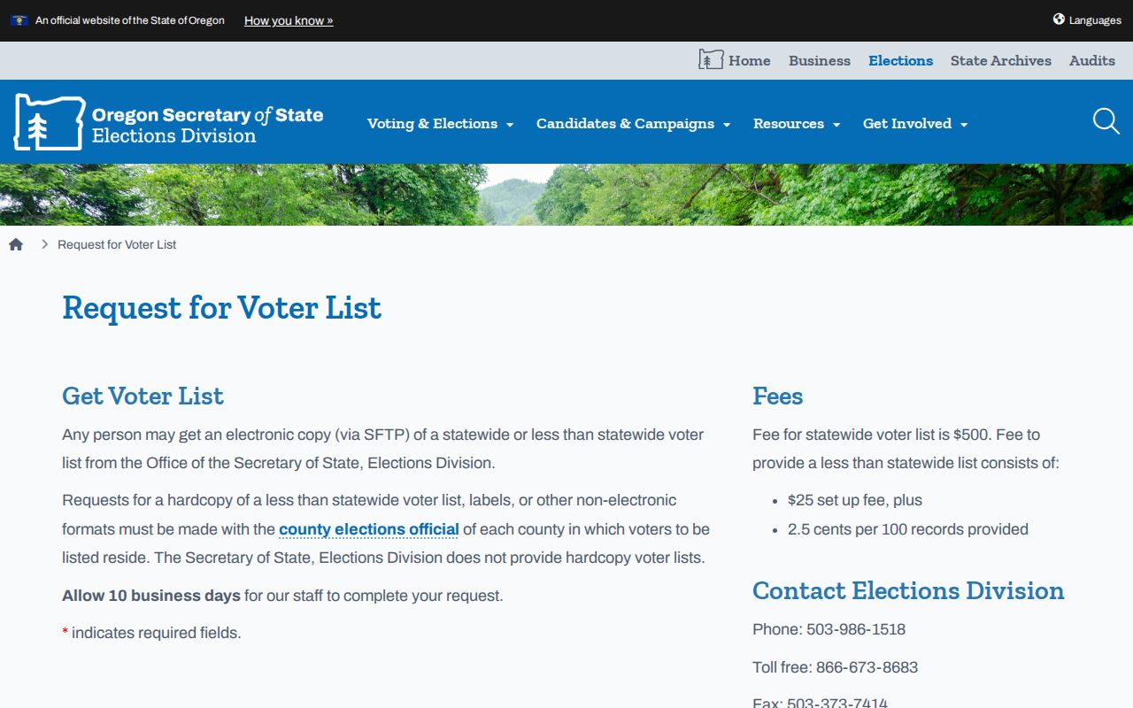Keizer resident lookup Oregon voter list request process